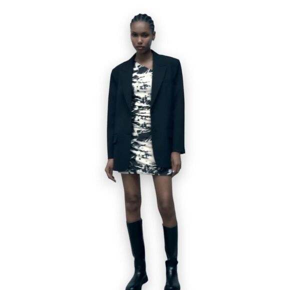 Zara Printed Asymmetrical One Shoulder Mini Dress Black & White Print US… - Picture 4 of 7